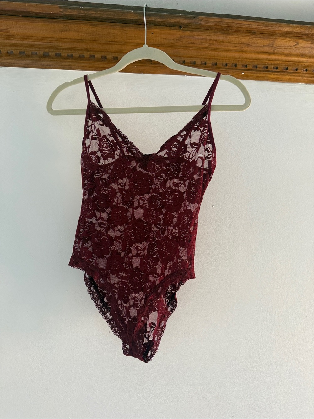 Forever 21 Burgundy Lace V-Neck Bodysuit